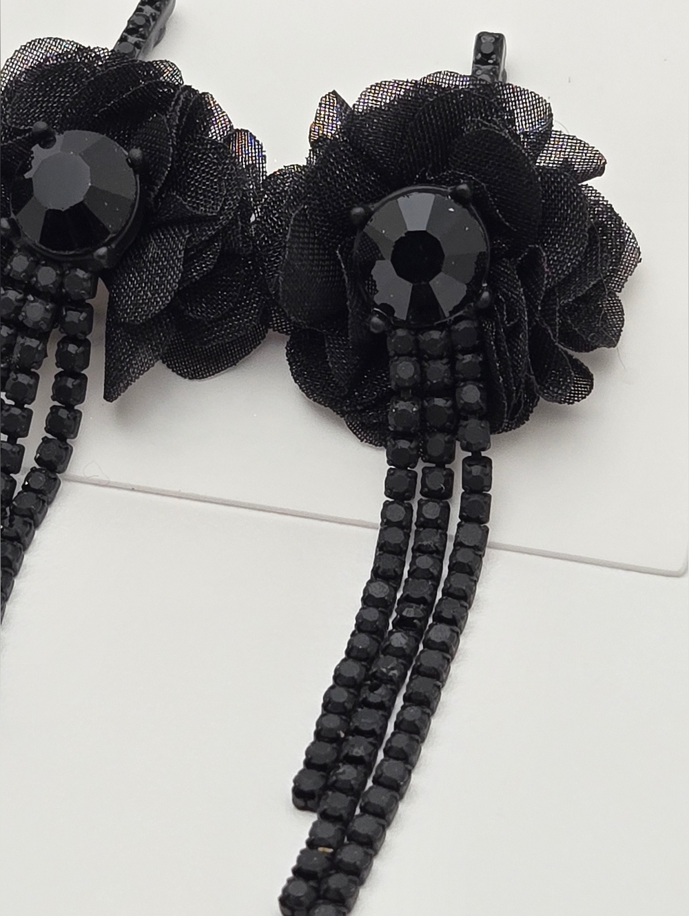✨2/$10✨ Floral Dangle Earrings + Sparkly Bar Studs Bundle Crystal Tassel 3" - Picture 11 of 12
